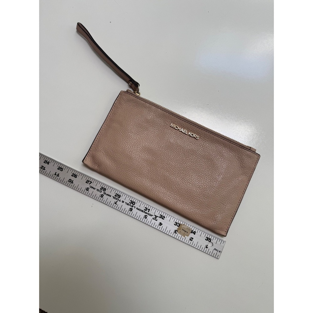 Michael Kors Pebbled Leather Wristlet Clutch‎ Bag Blush Pink Gold Hardware Large